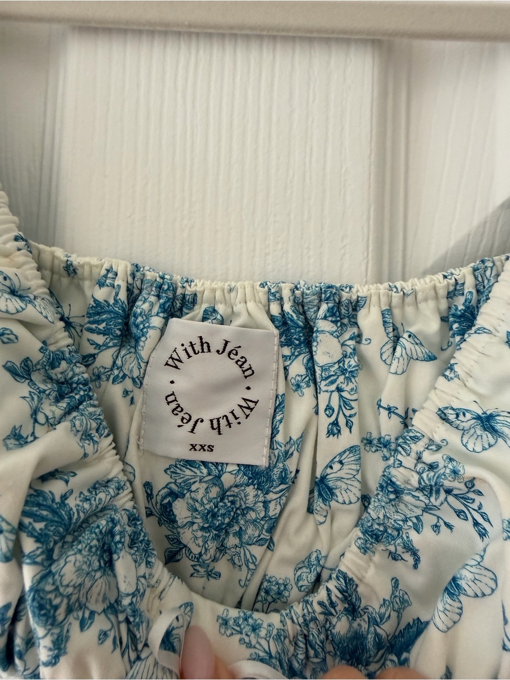 With Jean Cream Dress with Blue Floral Print - Picture 2 of 3
